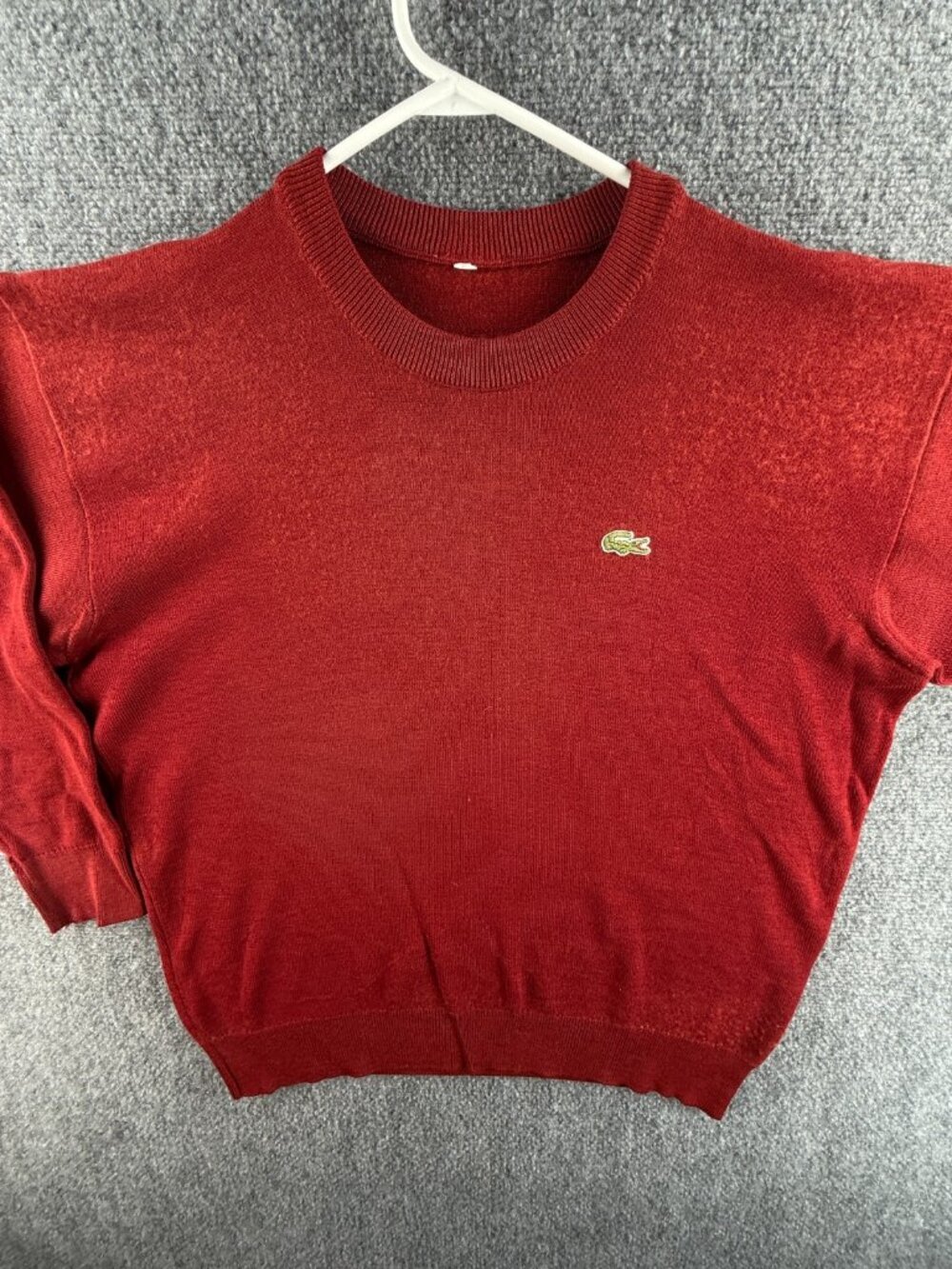 Lacoste Sweater Men Size 5 Red Knit Croc Logo Wool Acrylic Blend Pullover Crew
